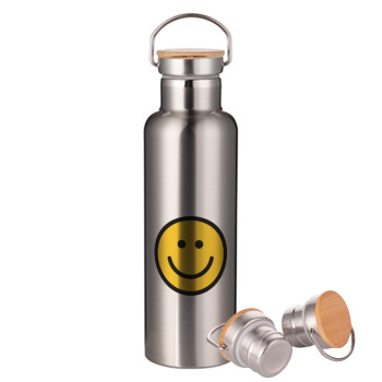 Smile classic, Stainless steel Silver with wooden lid (bamboo), double wall, 750ml