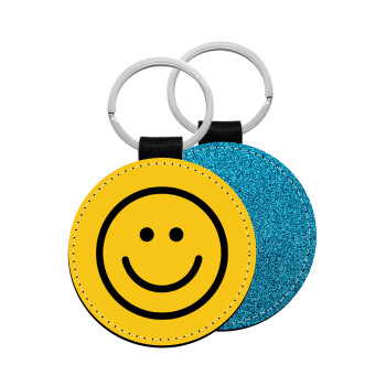 Smile classic, Μπρελόκ Δερματίνη, στρογγυλό ΜΠΛΕ (5cm)