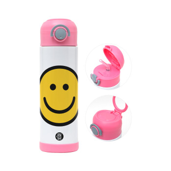 Smile classic, Children's hot water bottle, stainless steel, with safety straw, PINK (500ml)