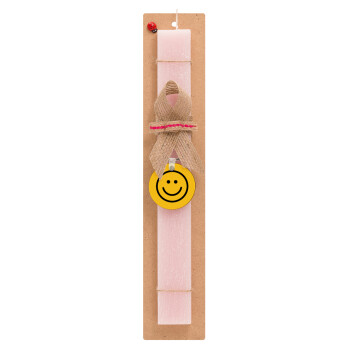 Smile classic, Πασχαλινό Σετ, ξύλινο μπρελόκ & πασχαλινή λαμπάδα αρωματική πλακέ (30cm) (ΡΟΖ)
