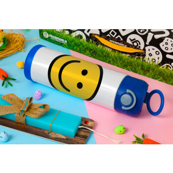 Smile classic, Easter candle, Childrens hot water bottle, stainless steel, with safety straw, BLUE (500ml)