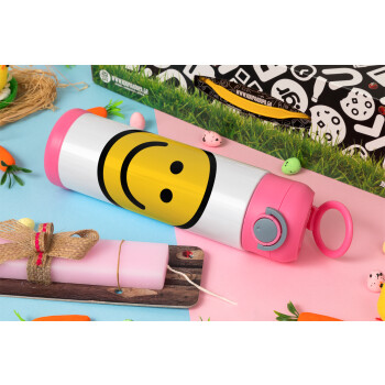 Smile classic, Easter candle, Childrens hot water bottle, stainless steel, with safety straw, PINK (500ml)