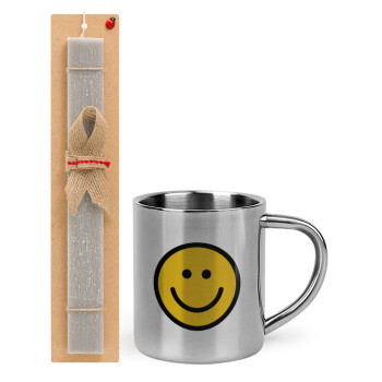 Smile classic, Easter Set, metallic thermal cup (300ml) & Easter aromatic flat candle (30cm) (GRAY)