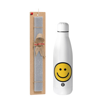 Smile classic, Easter Set, metallic stainless thermos bottle (500ml) & scented flat Easter candle (30cm) (GRAY)