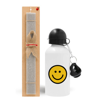 Smile classic, Easter Set, metallic aluminum water bottle (500ml) & aromatic flat Easter candle (30cm) (GRAY)