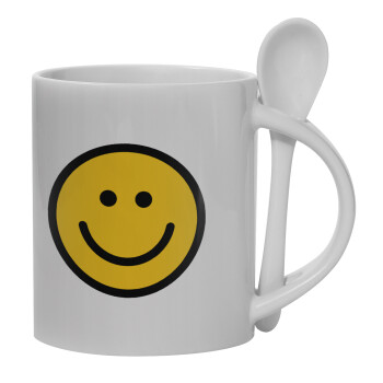 Smile classic, Ceramic coffee mug with Spoon, 330ml (1pcs)