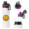 Metallic water bottle with safety lid, 850ml aluminum