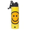 Metallic water bottle with safety lid, 850ml aluminum