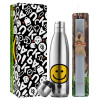 Easter Set, metallic stainless thermos flask (500ml) & scented flat Easter candle (30cm) (GRAY)