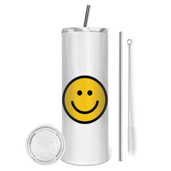 Smile classic, Eco friendly ποτήρι θερμό (tumbler) από ανοξείδωτο ατσάλι 600ml, με μεταλλικό καλαμάκι & βούρτσα καθαρισμού