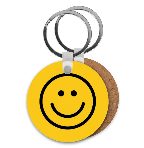Smile classic — Round wooden MDF keychain, Ø5cm
