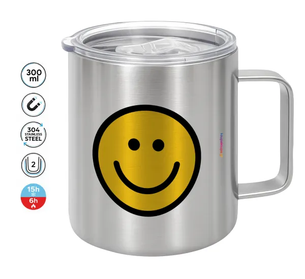 Smile classic — Double-walled stainless steel mug 300ml with temperature-retaining lid