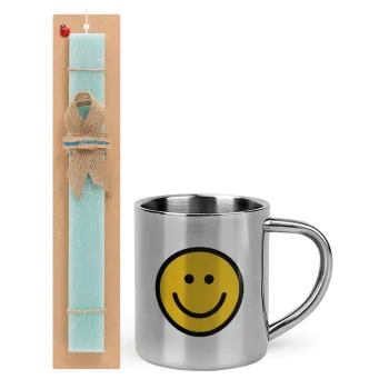 Smile classic, Easter Set, metallic thermal cup (300ml) & aromatic flat Easter candle (30cm) (TURQUOISE)