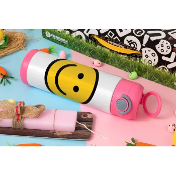 Smile classic, Πασχαλινή Λαμπάδα με Παιδικό παγούρι θερμό, ανοξείδωτο, με καλαμάκι ασφαλείας, ΡΟΖ (500ml)