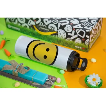 Smile classic, Easter candle,Travel Tumbler 2 Lids, with metal straw & cleaning brush & aromatic flat candle (30cm) (BLUE)