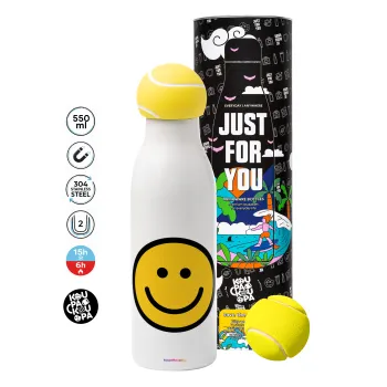 Smile classic, Μπάλα τένις μεταλλικό παγούρι θερμός, διπλού τοιχώματος, 550ml