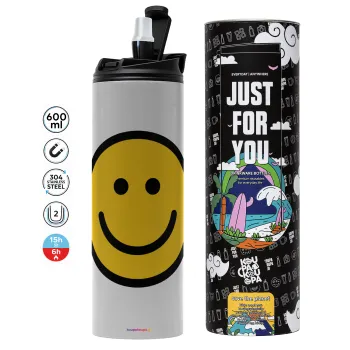 Smile classic, Tumbler ποτήρι θερμό ΓΚΡΙ από ανοξείδωτο ατσάλι 600ml