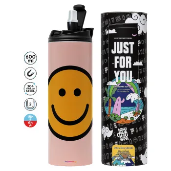 Smile classic, Tumbler ποτήρι θερμό ΡΟΖ από ανοξείδωτο ατσάλι 600ml