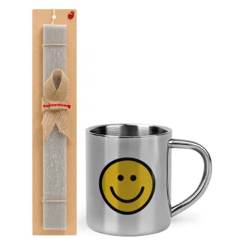 Smile classic, Easter Set, metallic thermal cup (300ml) & Easter aromatic flat candle (30cm) (GRAY)