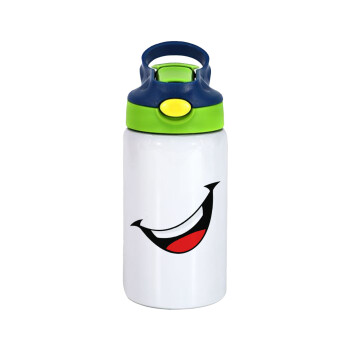 Φατσούλα γελάω!!!, Children's hot water bottle, stainless steel, with safety straw, green, blue (350ml)