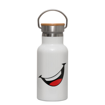 Φατσούλα γελάω!!!, Metallic thermos (Stainless steel) White with wooden lid (bamboo), double-walled, 350ml