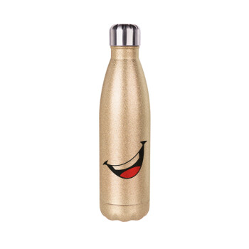 Φατσούλα γελάω!!!, Glitter gold stainless steel thermos bottle, double-walled, 500ml