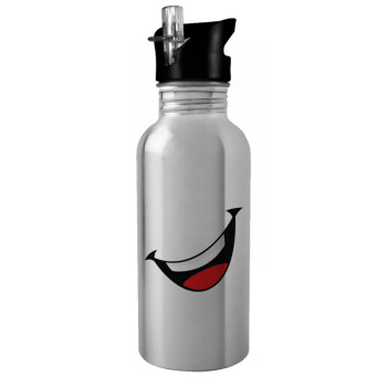 Φατσούλα γελάω!!!, Water bottle Silver with straw, stainless steel 600ml