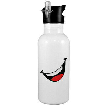 Φατσούλα γελάω!!!, White water bottle with straw, stainless steel 600ml
