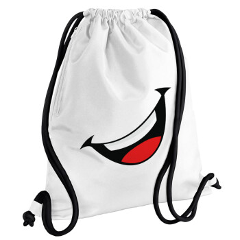 Φατσούλα γελάω!!!, Τσάντα πλάτης πουγκί GYMBAG λευκή, με τσέπη (40x48cm) & χονδρά κορδόνια