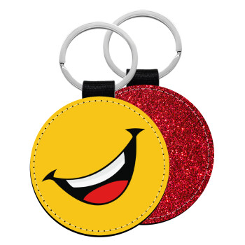 Φατσούλα γελάω!!!, Μπρελόκ Δερματίνη, στρογγυλό ΚΟΚΚΙΝΟ (5cm)