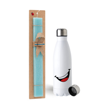 Φατσούλα γελάω!!!, Easter Set, metallic stainless steel water bottle (750ml) & aromatic flat Easter candle (30cm) (TURQUOISE)