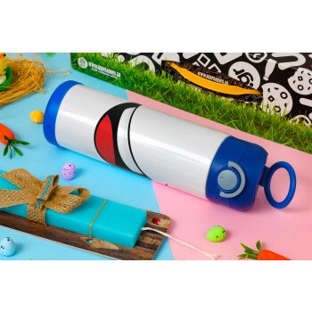 Φατσούλα γελάω!!!, Easter candle, Childrens hot water bottle, stainless steel, with safety straw, BLUE (500ml)