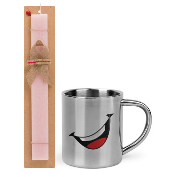 Φατσούλα γελάω!!!, Πασχαλινή Λαμπάδα με μεταλλική κούπα θερμό (300ml) & κερί αρωματικό πλακέ (30cm) (ΡΟΖ)