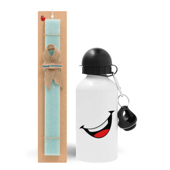Φατσούλα γελάω!!!, Easter Set, metallic aluminum water bottle (500ml) & scented flat candle (30cm) (TURQUOISE)