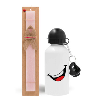 Φατσούλα γελάω!!!, Easter Set, metallic aluminum bottle (500ml) & aromatic flat Easter candle (30cm) (PINK)