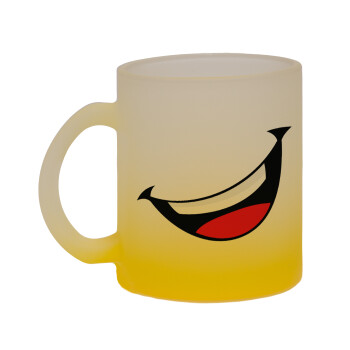 Φατσούλα γελάω!!!, Κούπα γυάλινη δίχρωμη με βάση το κίτρινο ματ, 330ml