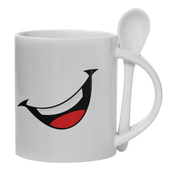 Φατσούλα γελάω!!!, Ceramic coffee mug with Spoon, 330ml (1pcs)