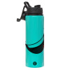 Metallic water bottle with safety lid, 850ml aluminum