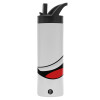 Metallic thermos bottle with straw & handle, stainless steel (Stainless steel 304), double-walled, 600ml.
