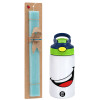 Easter Set, Children's thermal stainless steel bottle with safety straw, green/blue (350ml) & aromatic flat Easter candle (30cm) (TURQUOISE)