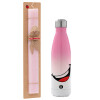 Easter Set, Metallic pink/white (Stainless steel) thermos, double-walled, 500ml & aromatic flat Easter candle (30cm) (PINK)