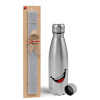 Easter Set, metallic Inox water bottle (750ml) & aromatic flat Easter candle (30cm) (GRAY)