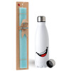 Easter Set, metallic stainless steel water bottle (750ml) & aromatic flat Easter candle (30cm) (TURQUOISE)