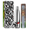 Easter Set, metallic stainless thermos flask (500ml) & scented flat Easter candle (30cm) (GRAY)