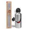 Easter Set, metallic silver aluminum water bottle (500ml) & aromatic flat Easter candle (30cm) (GRAY)
