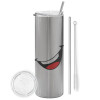 Tumbler stainless steel Silver 600ml, with metal straw & cleaning brush