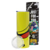 Neon Yellow Travel Tumbler, with metal straw (Stainless steel 304 Food grade, BPA free, 600ml)