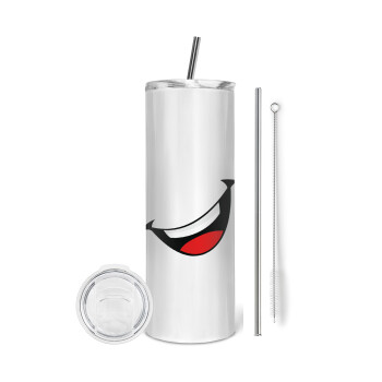 Φατσούλα γελάω!!!, Tumbler stainless steel 600ml, with metal straw & cleaning brush