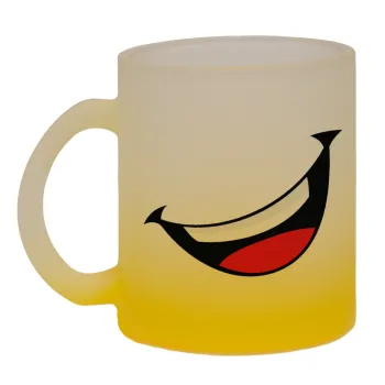 Φατσούλα γελάω!!!, Κούπα γυάλινη δίχρωμη με βάση το κίτρινο ματ, 330ml