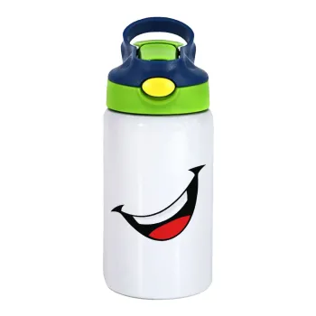 Φατσούλα γελάω!!!, Children's hot water bottle, stainless steel, with safety straw, green, blue (350ml)